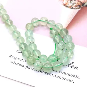 Perles rondes en préhnite naturelle verte avec inclusions pour la création de bijoux