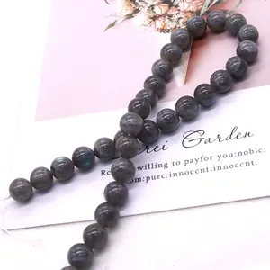 Polished natural labradorite round beads with blue fire flash for DIY jewelry making