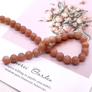 Natural 8mm sunstone beads on pink elastic cord for DIY necklace jewelry making