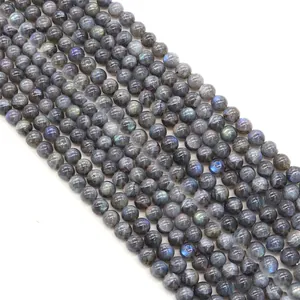 Natural gray labradorite round beads with blue flash for DIY jewelry making