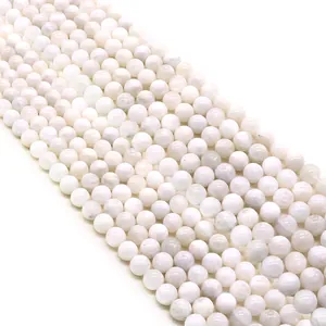 Polished white moonstone beads string for DIY necklace and jewelry making crafts