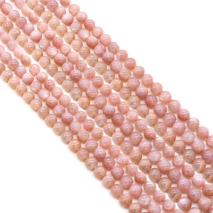Polished natural sunstone round beads for DIY jewelry necklaces with orange glow
