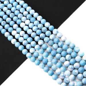 Naturstein Runde Lose Perlen Blau Larimar Stil Polierte Edelstein Zwischenperlen Für DIY Schmuckherstellung Halskette Armband