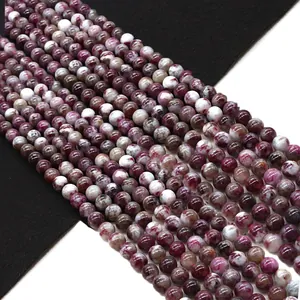 Perline Sciolte Rotonde in Tormalina Prugna Naturale Perline Chiazziate in Pietra Preziosa Lucidata Con Foro Dritto per Creazione Gioielli DIY Collana