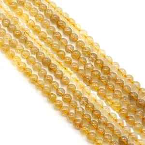 Fili di perline di quarzo rutilato citrino naturale lucido per gioielli fai-da-te