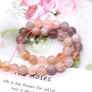 Polished cherry blossom agate beads for DIY bracelets and necklaces with floral motifs