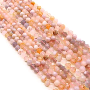 Natural cherry blossom agate round beads for DIY jewelry making with polished finish