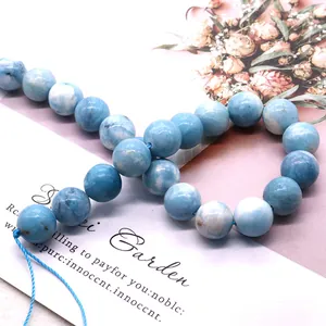 Polierte natürliche Larimar-Rundperlen mit Meereswellenmuster für DIY-Schmuck