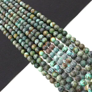 Polished natural African turquoise stone round beads for DIY necklaces and jewelry making