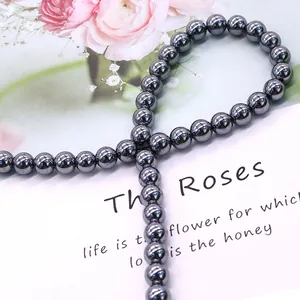 Polished dark grey terahertz gemstone round beads for DIY jewelry making and crafts