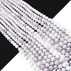 White Turquoise Natural Stone Round Beads Polished Marble Texture Loose Beads For DIY Necklace Bracelet Jewelry Making