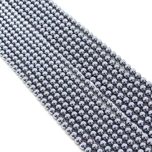 Polished dark grey terahertz natural stone round beads for DIY jewelry making
