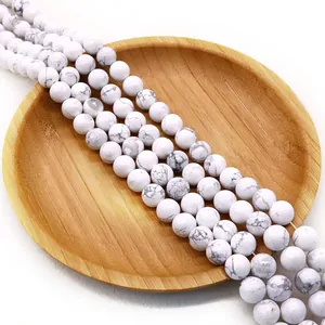 Natural white turquoise stone beads with marble texture for DIY jewelry making