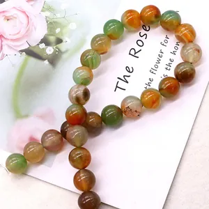 Natural agate round loose beads in green and orange tones for DIY jewelry making