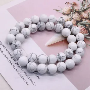 Natural white turquoise beads with marble texture for DIY jewelry making and bracelets