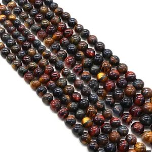 Perle tonde in occhio di tigre tricolore naturale lucidato per gioielli fai da te