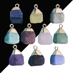 Natuurlijke Ruwe Steen Kristal Kubus Hanger Zonder Ketting Vergulde Rand DIY Sieraden Maken Ketting Bedeltje Accessoire