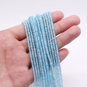Macro detail of light blue faceted natural stone beads for DIY jewelry making and crafting