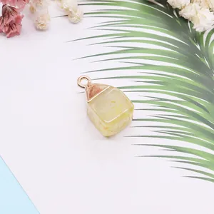 Natuurlijke gele kristallen hanger vierkant met roségoud vergulde rand voor DIY sieraden
