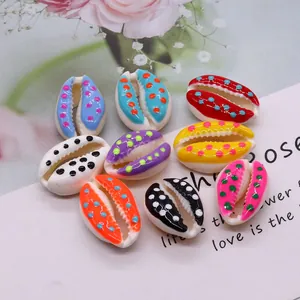 Set of colorful polka dot cowrie shell beads for DIY jewelry and crafts in 9 vibrant colors