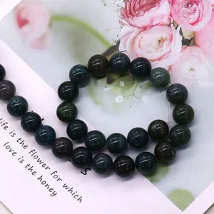 Natural 8mm moss agate beads strand with deep green mineral textures for DIY jewelry