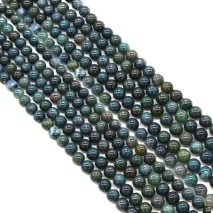 Natural green moss agate round beads for DIY jewelry making with polished finish