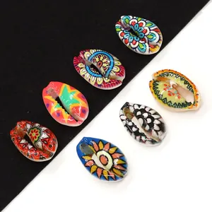 Natural Cowrie Shell Beads Painted Bohemian Ethnic Style Mandala Pattern Painted Shell Charms For DIY Jewelry Making Accessories