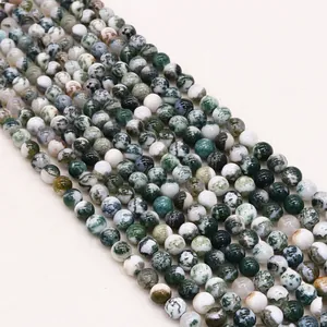 Polished natural moss agate round beads for DIY jewelry making necklaces and bracelets