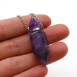 Pendaglio flacone di profumo in ametista esagonale con collana in argento