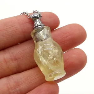 Natural citrine crystal perfume bottle pendant necklace with silver cap and fine chain