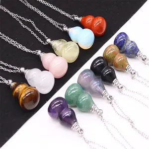 Collana con Ciondolo Bottiglia per Aromaterapia a Forma di Zucca in Pietra Naturale Catena in Acciaio Inossidabile Cristallo Wu Lou Gioielli per Donna Uomo Regalo
