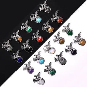 Vintage Viking Dragon Pendant With Natural Stone Sphere Retro Electroplated Copper Dragon Charm For DIY Jewelry Making Necklace Making