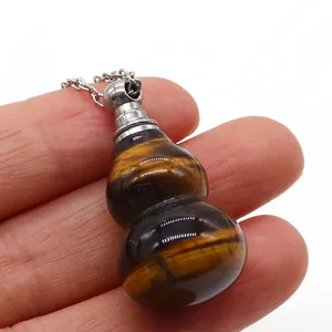 Collana con pendente in pietra occhio di tigre a forma di zucca per aromaterapia
