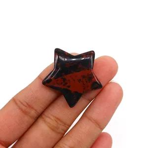 Polierter sternförmiger Natur-Obsidian-Stein mit rot-schwarzem Marmorierungsmuster
