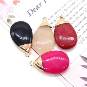 Polished teardrop stone pendants in four colors with gold metal caps for DIY necklaces