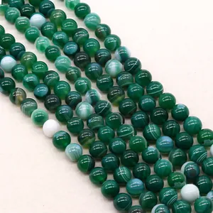 Polished green striped agate round beads for DIY jewelry and necklace making