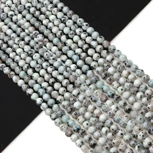 Natural Dalmatian Jasper Round Loose Beads Polished Blue Gray Spotted Stone Beads For DIY Necklace Bracelet Jewelry Making