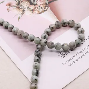 Polished natural Dalmatian stone beads for DIY jewelry making with unique black spots