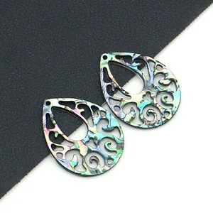 Natural Abalone Shell Teardrop Pendant Hollow Vine Design Rainbow Luster Charms For DIY Necklace Bracelet Making Jewelry