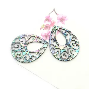 Hollow teardrop abalone shell pendant with iridescent pearl luster for DIY jewelry making