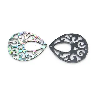 Natural teardrop abalone shell and black hollow pendants for DIY necklace jewelry making