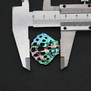 Vue macro d'un pendentif coquille d'abalone 26mm avec design évidé aux reflets irisés