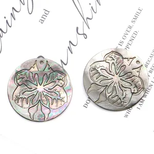 Anhänger aus natürlicher schwarzer Muschel mit Lebensbaum-Gravur für DIY-Schmuck