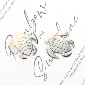 Natural black shell turtle pendants with iridescent pearl luster for DIY jewelry