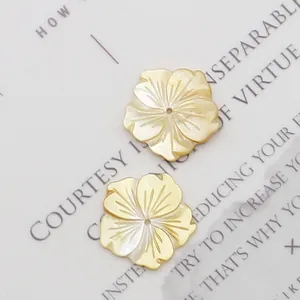 Hand-carved natural yellow shell flower beads with iridescent luster for jewelry making