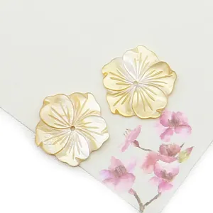 Iridescent carved sea shell flower beads for DIY necklace and jewelry making crafts