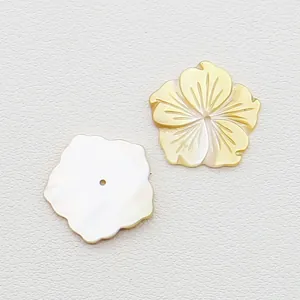 Carved flower-shaped shell beads in yellow and white for DIY necklace jewelry making