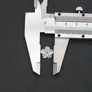 Detailansicht einer 10mm weißen Muschelblume, gemessen mit einem Metall-Messschieber