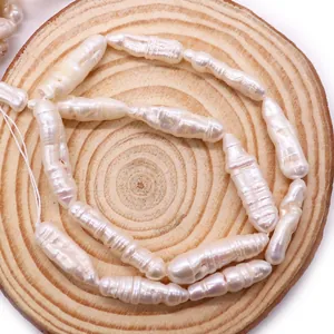 Perle d'acqua dolce barocche bianche naturali su legno per creazione gioielli DIY