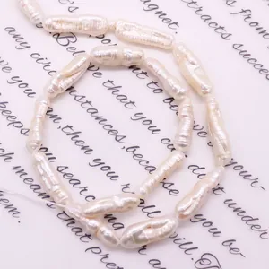 Filo di perle d'acqua dolce naturali barocche a forma di barra per creazione di gioielli